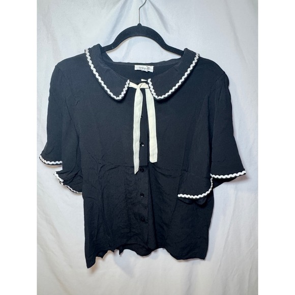 Tulip B Tops - Black Rickrack Peter Pan Collar Blouse S Coquette Vintage Style Tulip B NWT
